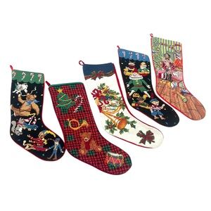 Vintage Christmas Needlepoint Dept 56 Stockings Lot of 5
